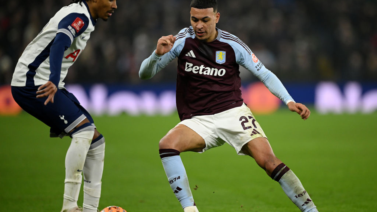 Morgan Rogers kontrollerar bollen för Aston Villa mot Tottenham